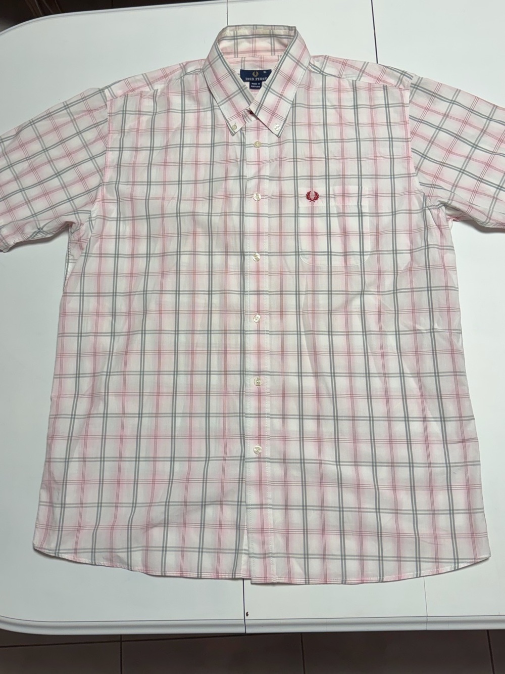 Fred Perry Short-Sleeve Pink Plaid Button-Down Shirt